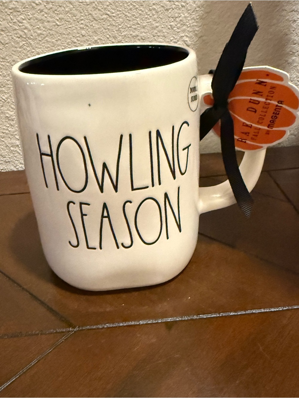 Rae Dunn White Ceramic Double-sided Mug with Black Int - HOWLING SEASON- NWT